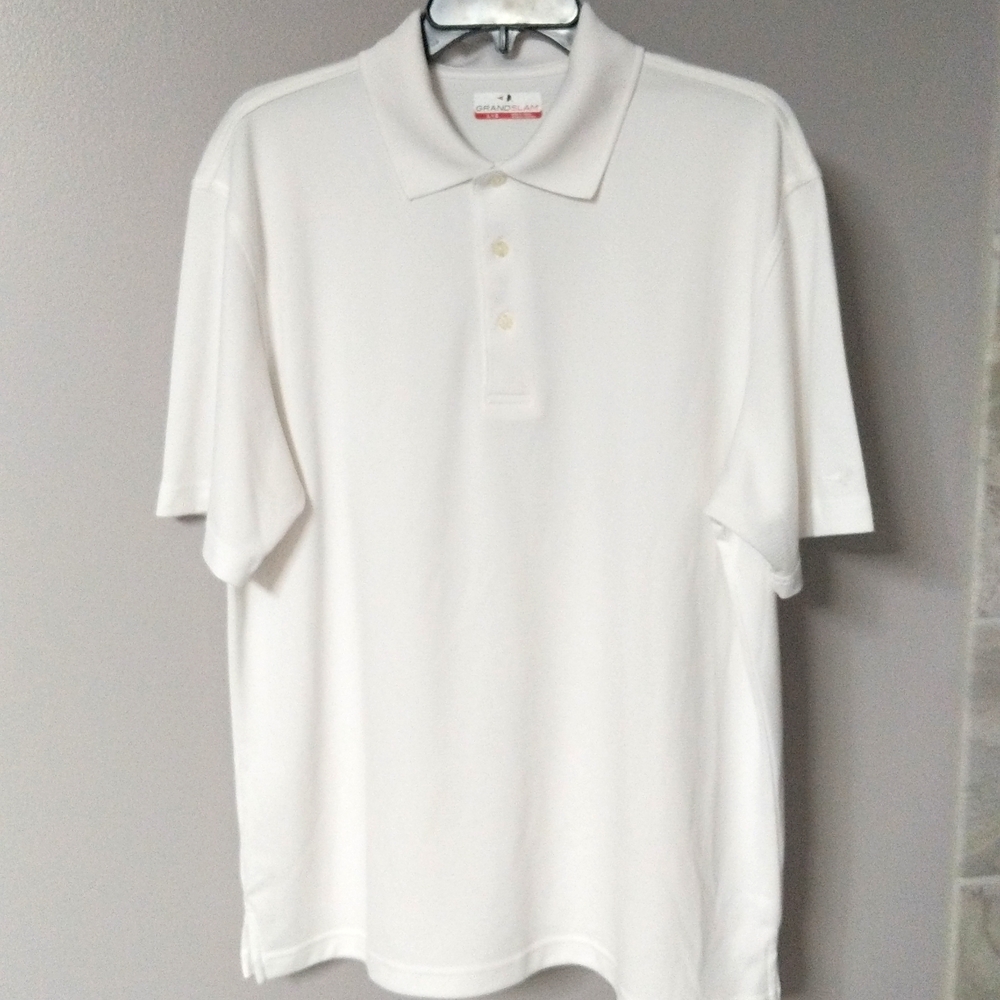 Mens White Grand Slam Polo Shirt - Large
